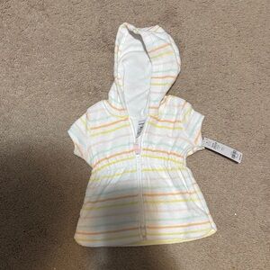 Carter's White Hooded Terry Coverup with Pastel Yellow, Peach, Mint Stripes